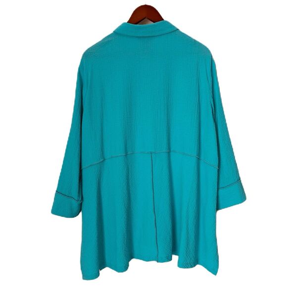 Ali Miles Blouse Women 3X Turquoise Texturd Lagenlook Comfy Classic Asymmetrical - Picture 2 of 14